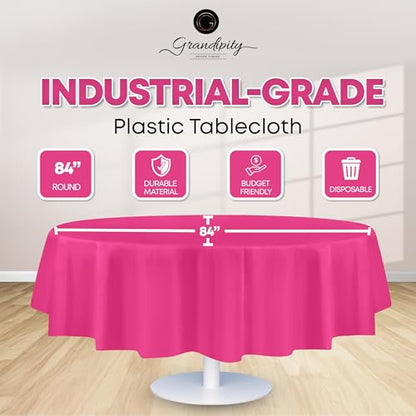 Grandipity Plastic Table Cloth Disposable 12 Pack 84" Round Hot Pink | Plastic table covers, durable disposable tablecloths, fade and tear-resistent table cover for party, event - color: Hot Pink, size: 84in. Round