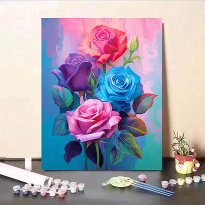 MaiMMaledy Paint by Numbers Kit for Adults Beginners Canvas Pictures with Framed Drawing Painting Acrylic Pigment with Wooden Triangle Easel Rose 8Wx12L inch - color: Rose, size: Rose 12x8inch