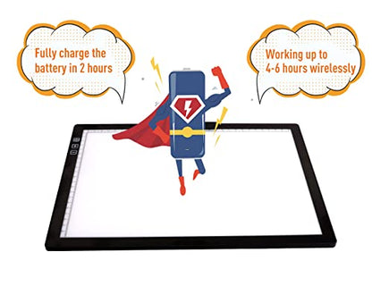 YINGWOND Rechargeable A4 LED Light Pad with Padded Case, Tracing Light Box w/Riser Stands and Paper Clip, 6 Levels of Brightness, Type-c Cable, Wireless Diamond Painting Light Board - style: Rechargeable-A4 Black+Padded case