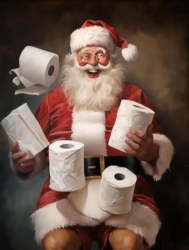 Ohhvvow Funny Christmas Diamond Art Painting Kit - Santa with Flying Toilet Paper Rolls, 5D Full Drill Round Diamonds & Tools, Holiday DIY Craft Gift for Women Men - color: Santa Claus with Toilet Paper