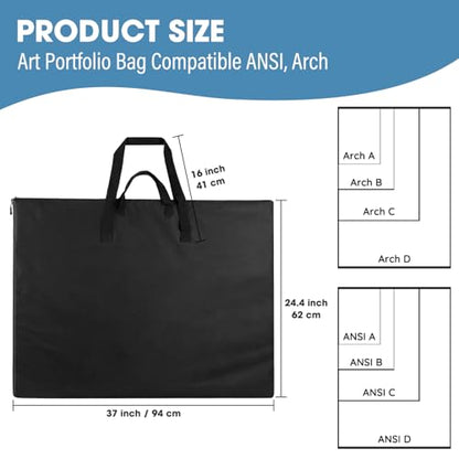 ZKOO 24 x 36 Inch Art Portfolio Bag, Large Size Art Case Light Weight Waterproof Poster Board Storage Bag, Studio Portfolio Tote for Artwork, Poster, Sketch Drawing, Canvas (Black, 2 Pack) - size: 24*36in Black-2PACK