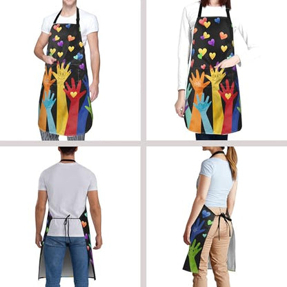 Funny Apron Polyester Grooming Aprons with Pocket for Cooking Kitchen Grilling Adults - color: Colorful Hands Black