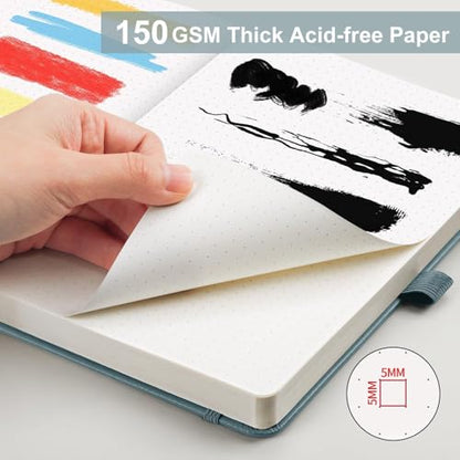 AHGXG Dotted Journal, 150 GSM Paper, 128 Pages, A5 (5.7'' X 8.3'') - color: Gray Blue, style: A5-Dotted-150G