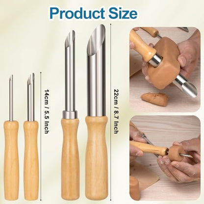 Amrules 4 Pcs Clay Hole Cutters Sculpting Tools Set for Pottery - color: Lightyellow-Hole-4Pcs