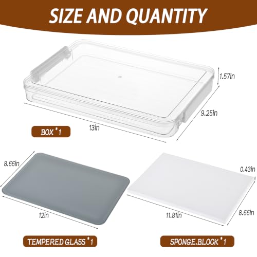 1 Pcs Neutral Grey Tempered Glass Palette for Oil Painting Paint Palette with Container & Lid & Sponge Keeps Paint Fresh for Artist DIY Color Mixing Travel Outdoor