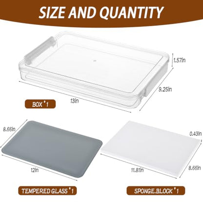 1 Pcs Neutral Grey Tempered Glass Palette for Oil Painting Paint Palette with Container & Lid & Sponge Keeps Paint Fresh for Artist DIY Color Mixing Travel Outdoor