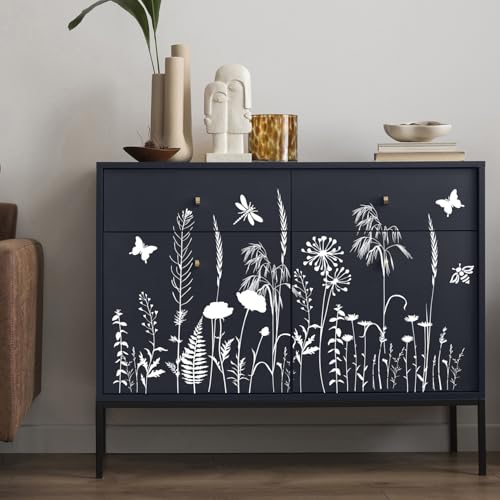 Large Flower Stencils for Painting Walls Floral Stencils for Wood Fence | Reusable Wildflower Stencil for Painting on Canvas Fabrics Furniture - style: Wildflower
