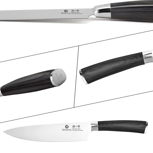 imarku 8 Inch Japanese SUS440A Stainless Steel Gyutou Chef Knife, Black | Ultra Sharp Kitchen Knife Blade, Smooth Polished Cutting Edge, Comfortable Pakkawood Grip, Premium Gift for Men and Women - color: Deep Black