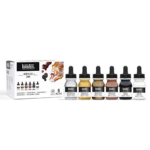 Liquitex Professional Acrylic Ink, 1-fl oz (30ml), Iridescent Color Set, Set of 6 | Ultra Fluid Acrylic, Highly Pigmented, Dye-Free, Non-Fading, Satin Finish, Permanent When Dry, Lightfast - color: Iridescent - Set of 6
