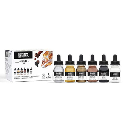 Liquitex Professional Acrylic Ink, 1-fl oz (30ml), Iridescent Color Set, Set of 6 | Ultra Fluid Acrylic, Highly Pigmented, Dye-Free, Non-Fading, Satin Finish, Permanent When Dry, Lightfast - color: Iridescent - Set of 6