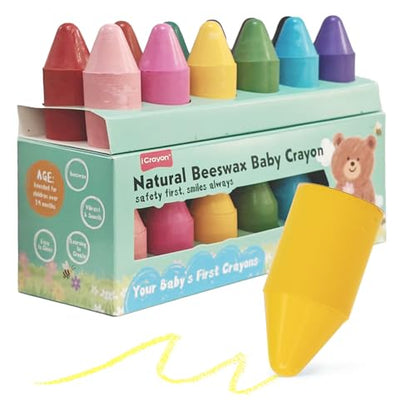 8 Colors Soy & Beeswax Baby Crayons, Thick Easy-Grip Toddler Crayons, Natural, Non-Toxic, Safe Unbreakable Gift for Kids Ages 2+ - size: 8 Count (Pack of 1)