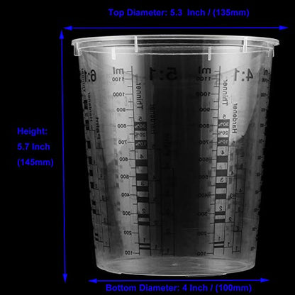 48 Pack 45 OZ Graduated Plastic Mixing Cups, Clear Paint Mixing Cups with Multiple Mixing Ratios for Paint, Epoxy, Resin, Art, Kitchen, Activators, Thinner