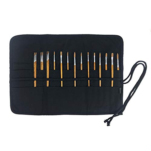 30 Pockets Artist Paint Brush Holder, Canvas Roll Up Case Bag & Storage Organizer Pouch Case- Store Brush, Pens Tools - color: Black