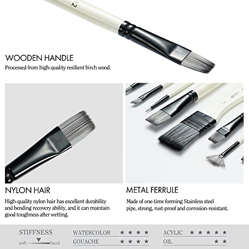 ARTIFY Paint Brush Set, 10 Pieces Paint Brushes for Acrylic Painting with case, Nylon Hair Brushes for Acrylic, Watercolor, Oil and Gouache Painting, White - color: White - Premium Nylon Hair
