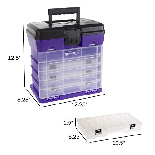 Storage and Tool Box-Durable Organizer Utility Box-4 Drawers with 19 Compartments Each for Hardware, Fish Tackle, Beads, and More by Stalwart (Purple) - color: Purple