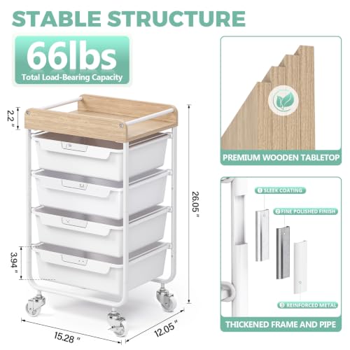 SYKIARIOL Rolling Craft Storage Cart with 4 Drawers,Kids Art Cart,White - color: White, size: 4-Drawer