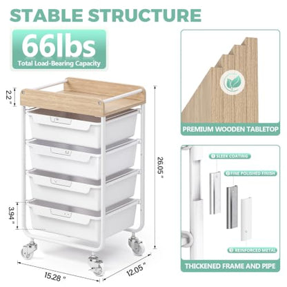 SYKIARIOL Rolling Craft Storage Cart with 4 Drawers,Kids Art Cart,White - color: White, size: 4-Drawer