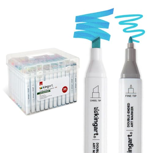 KINGART PRO Double-Ended Alcohol Ink Art Markers, 120 COLORS, Fine Point & Chisel Tips, Permanent with Superior Blendability, Includes Plastic Case. 120 Pc. - size: 120 Count (Pack of 1)