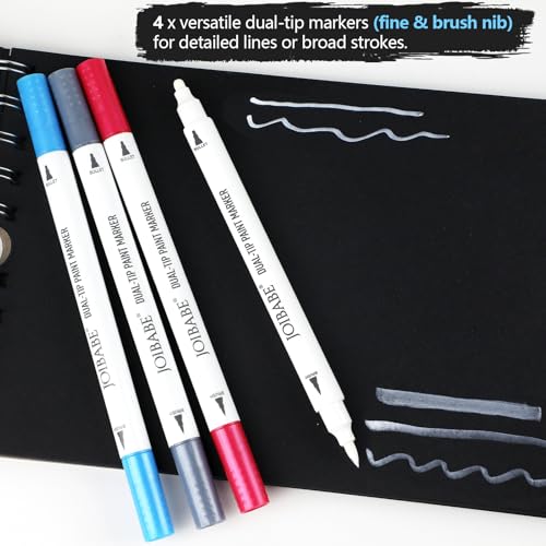 Black Paper Sketchbook Set：5.5" x 8.5" 100GSM Aicd-free 35 Sheets Black Paper Sketchbook & 4 Dual-tip Acrylic Marker Set for Drawing, Sketching, & Journaling