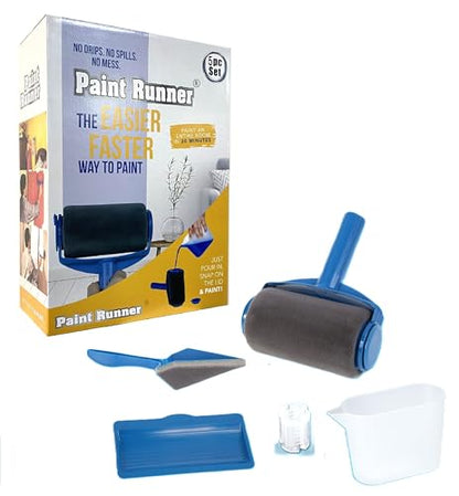 PAINT RUNNER® a registered trademark - PAINT RUNNER® is THE ORIGINAL product. A self-contained paint roller pro system, 5pc set - paint continuously without dipping and dripping.
