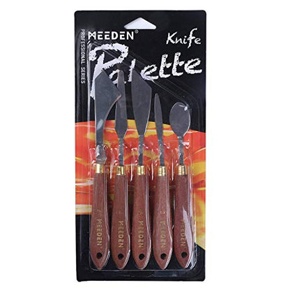 MEEDEN 5 Pieces Painting Knife Set Versatile Stainless Steel Spatula Palette Knife Oil Painting Accessories Mixing Scraper for Oil, Paint Color Mixing, Acrylic Painting
