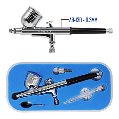 1/5HP Quiet Airbrush Compressor Kit – Dual-Action Gravity Airbrush with Holder, 5 Cleaning Brushes, 1 Reamer & 6FT Hose for Model Painting, Tattoo, Makeup