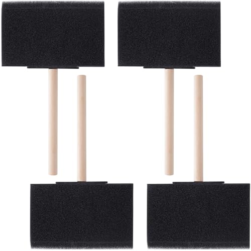 HINZIC 4pcs 4'' Foam Paint Brushes, Sponge Painting Brushes, Black | Sponge Head with Wood Handle, for Staining Retouching, Painting, Crafting, Varnishes - size: 4 inch