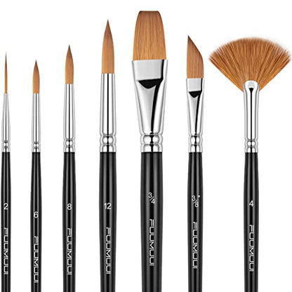 Sable Watercolor Brushes Professional Kolinsky Sable Brushes 7pcs - Dagger, Pointed Rounds, Rigger, Long Flat, Fan Brush Set for Watercolor Gouache Acrylic Inks Painting - color: Black