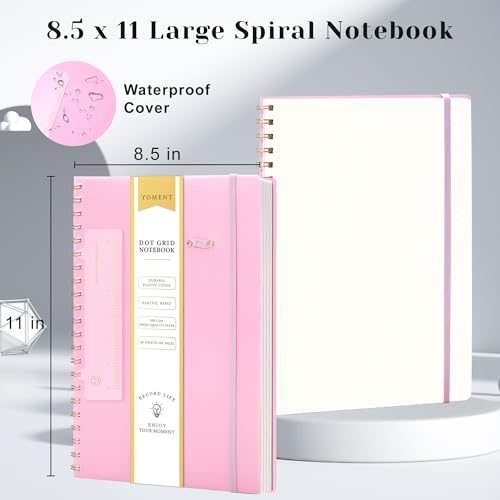 Yoment Bullet Dotted Journal Spiral Notebook 8.5 x 11 A4 Dot Grid Notebooks | 100 GSM Thick Dot Paper, Large Journaling Notebooks for Work School Sketching, A4 Pink - color: Pink, style: F - Dotted - A4