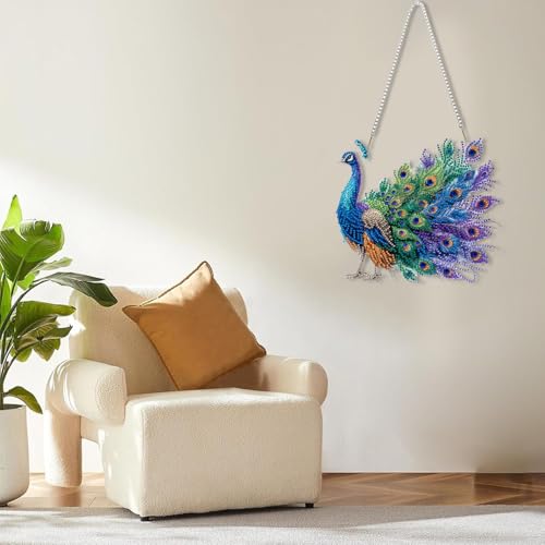STGLCR Peacock Diamond Art Hanging Kit for Adult,Special Shaped Rhinestone,DIY Acrylic 5D Diamond Art Painting Window Pendants Home Garden Wall Hanging Kits Hanging Ornament,Double Sided. - color: peacock