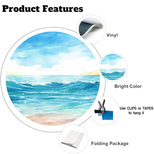 Yeele 15x9ft Summer Seaside Backdrop Sea Beach Ocean Wave Oil Painting Photography Background Tropical Scenery Vinyl Wallpaper Portrait Photo Studio Props - size: 15x9ft