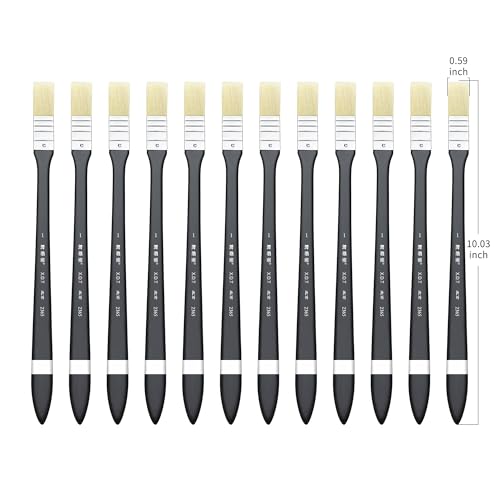 XDT#2365 Hake Artist Paint Brush 12 Piece Set #0.59in, Medium Stiff Hog Bristle Paint Brushes for Acrylic Painting, Acrylic Oil Watercolor - size: #0.59 12Pc