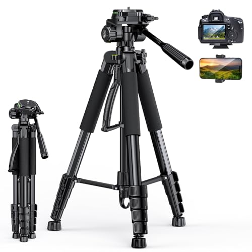 UBeesize 67” Camera Tripod with Travel Bag, Cell Phone Tripod with Bluetooth Remote and Phone Holder, Compatible with All Cameras, Cell Phones, Projector, Webcam, Spotting Scopes - size: 67Inches