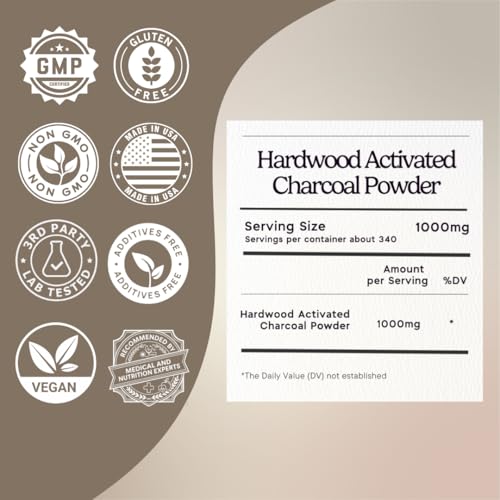 Zen Principle Hardwood Activated Charcoal Powder 100 Percent from USA Trees. All Natural. Whitens Teeth, Rejuvenates Skin and Hair, Supports Better Digestion, 40 Oz
