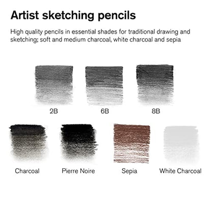 Winsor & Newton Studio Collection, Sketching Pencils, Set of 10 | Soft, Thick Core pencils, Varied Hardness, Soft Smooth Texture, Easy Blending, Stylish Metal Tin Included, High Quality Lead - style: 10 Sketching Pencils
