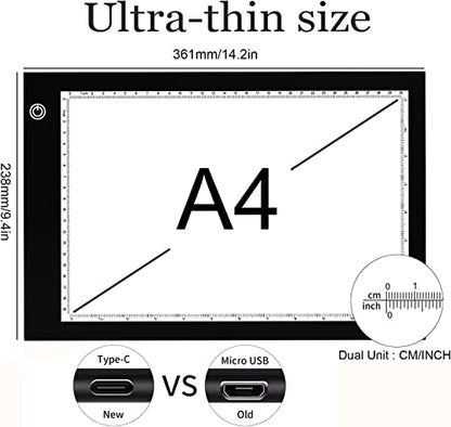 XIAOSTAR Light Box Drawing Pad, 12000 Lux LED Tracing Board A4, USB Powered (Not Rechargeable) PMMA Panel, Adjustable Brightness for Diamond Painting, Sketching, Animation, X-Ray–Includes Accessories | for Artists,Animation Drawing,Sketching,Animation,X-r