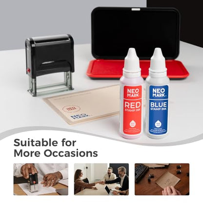 Stamp Ink, 2 Pack Quick-Drying Refill Ink, Blue & Red, 1oz | AP-Certified, Water-Based Ink, Smudge-Resistant, Clear Impressions, Precision Refill Tip, for Date Stamps & Stamp Pads - color: Blue and Red
