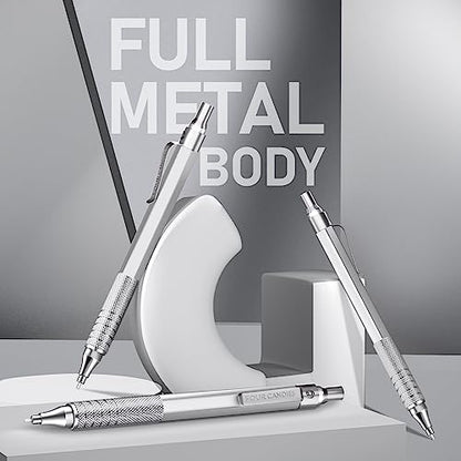 Four Candies Metal Mechanical Pencil Set with Case, 0.7mm, 3-Pack, Silver | 480PCS HB Lead Refills, 3 Erasers+9 Eraser Refills, Anti Grip, for Drafting, Engineering, Technical Drawing, Art Projects - color: Silver, style: 0.7 MM