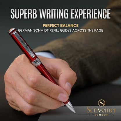 Scriveiner Deep Crimson Ballpoint Pen - Stunning Red Lacquer Luxury Pen, Chrome Finish, Schmidt Black Refill, Best Ball Pen Gift Set for Men & Women, Professional Executive Office, Nice Designer Pen - color: 6. Crimson Red with Chrome