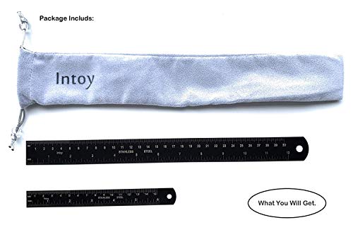 Metal Ruler Kit 12 Inch and 6 Inch, Stainless Steel Rulers with Centimeters, Millimeters, Inches and Conversion Table for Office and School, Easy to Read Metric Rule Set, 2 Pack
