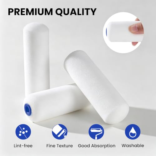 Mister Rui 4 Inch Foam Paint Roller Covers, 10-Pack for Cabinets & Doors - color: 10 Pcs 4" Double-rounded