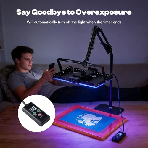 Caydo 54 PCS All-In-One Screen Printing Kit with 100W LED UV Exposure Light, 3 Sizes Wood Screen Printing Frames, 6 Colors Screen Printing Ink, Screen Printing Photo Emulsion, Screen Printing Squeegee