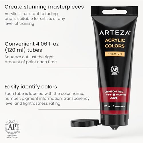 ARTEZA Acrylic Paint Set of 14 Colors, 4.06 Ounce Tubes, Non- Acrylic Artist Paints. Art Supplies for Painting - style: 14 Pack