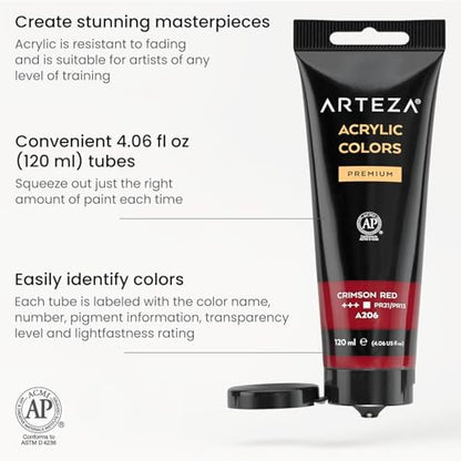 ARTEZA Acrylic Paint Set of 14 Colors, 4.06 Ounce Tubes, Non- Acrylic Artist Paints. Art Supplies for Painting - style: 14 Pack