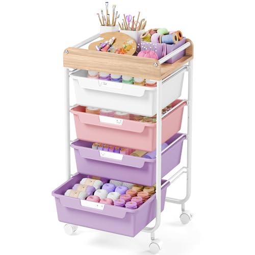 SYKIARIOL Rolling Craft Storage Cart with 4 Drawers,Kids Art Cart,Purple - color: Dreamy Color, size: 4-Drawer