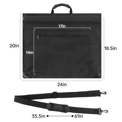 ZKOO 18x24 Art Portfolio Bag (20x24 Case Fits 18 x 24), Light Weight Artist Canvas Case with Detachable Shoulder Strap, Leather Corners for Artwork, Posters, Sketching, Drawing (Black) - size: 20 x 24 inches