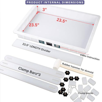 Kalinta Epoxy Mold with Divider Adjustable- 23.5x23.5x3in No-Seal Resin Mold Integrated Clamping System - Perfect for Beginners & Experienced Artists Alike - Ideal for Creative Resin Art Projects - size: 23.5"x23.5"x3"
