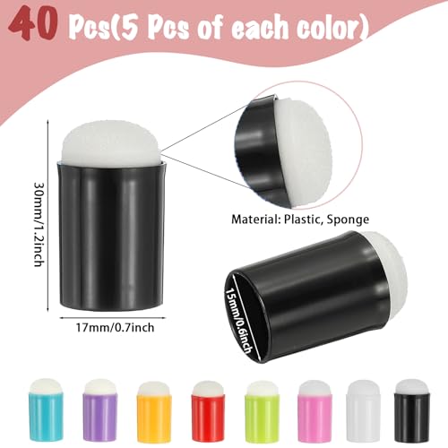 40 pcs Finger Sponge Daubers Foam with Storage Case Colorful Craft Drawing Chalk Fingers Set with 8pcs Reusable Stencils for DIY Face Painting Art,Card Making