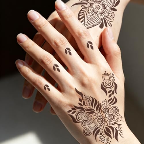10 Sheets Temporary Tattoos Stencils, Reusable Hand Henna Tattoo Template - color: Deep Black