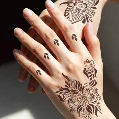 10 Sheets Temporary Tattoos Stencils, Reusable Hand Henna Tattoo Template - color: Deep Black